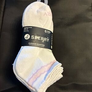 Sperry White and Pink Cushion Quarter Socks - 6 Pack